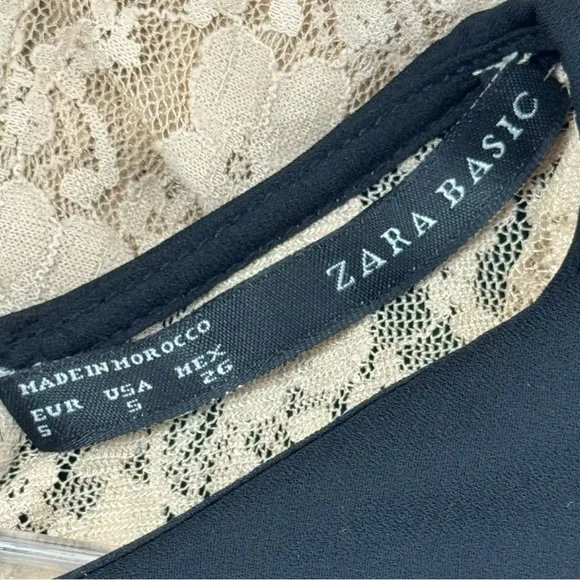 Zara Basic Beige Lace Peter Pan Collar Top Short Sleeve Size S NWT - Picture 7 of 12